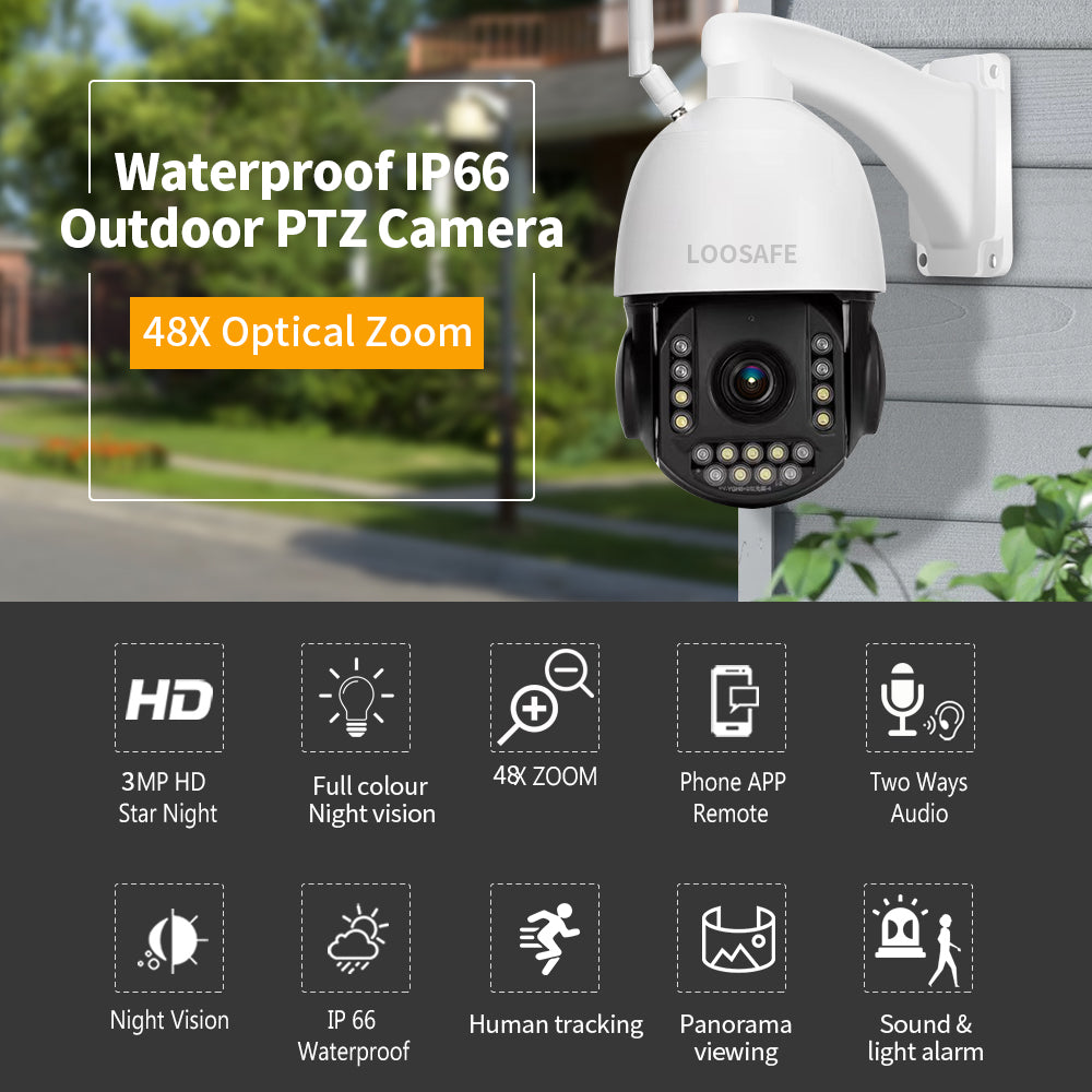 LOOSAFE 848X WiFi Outdoor PTZ Security Camera 18X Optical Zoom