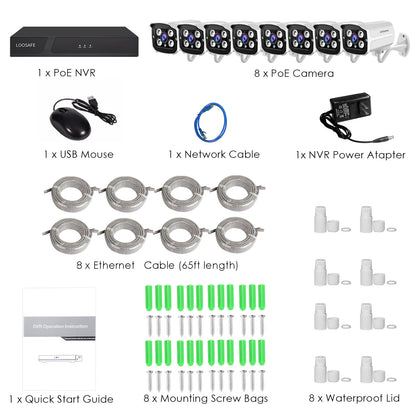 LOOSAFE SAV8 PoE Suiveillance NVR Kits 8pcs Cameras